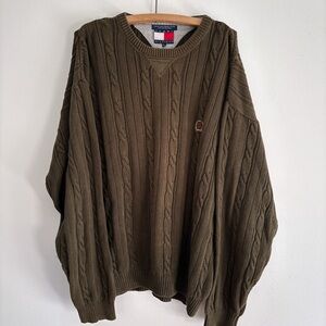 Vintage TOMMY Hilfiger knit sweater kahki green large heavyweight